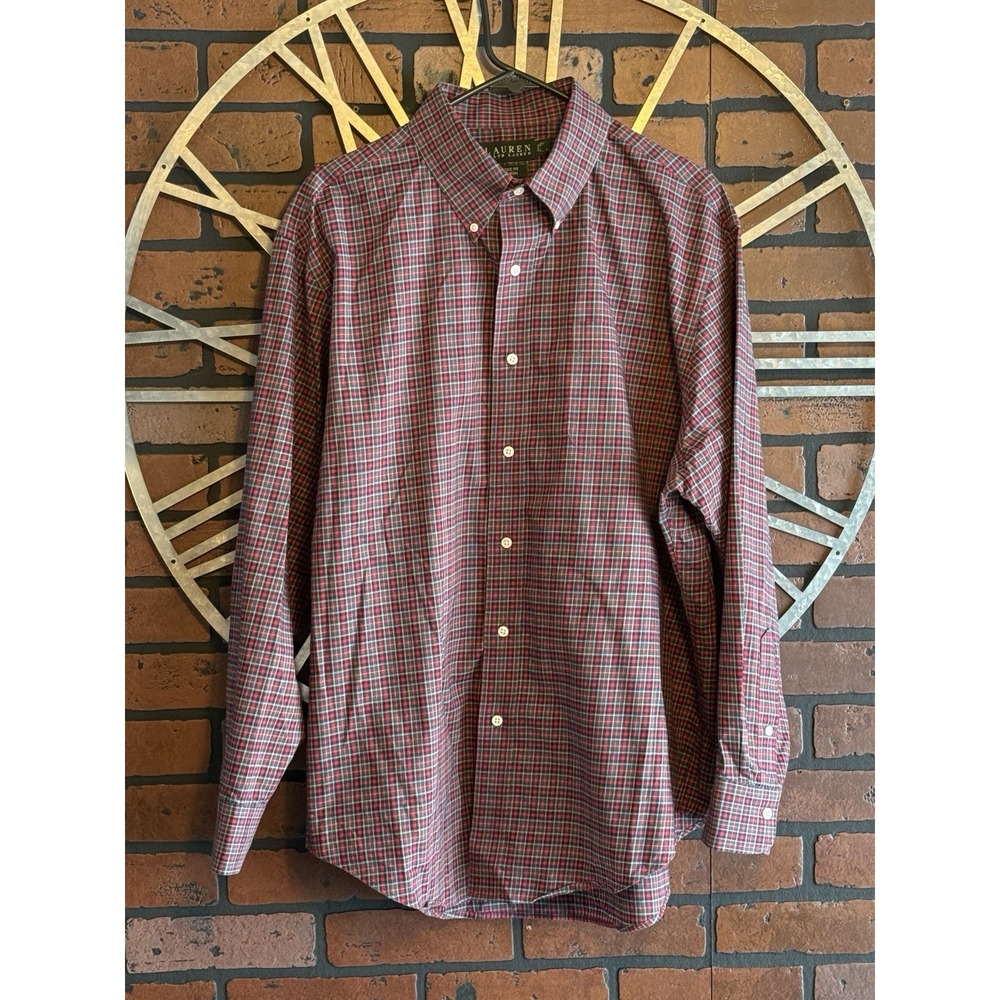 Men's Lauren Ralph Lauren Plaid Flannel Shirt Red/Green Size 17 1/2 - 34/35